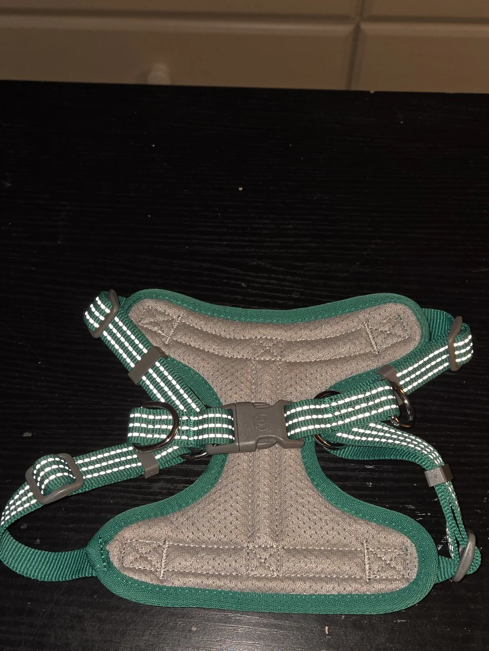 Green & Gray Padded Dog Harness with Reflective Stitching